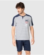 Men's short-sleeved pajama set with button placket