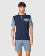 Men's short-sleeved pajama set with button placket