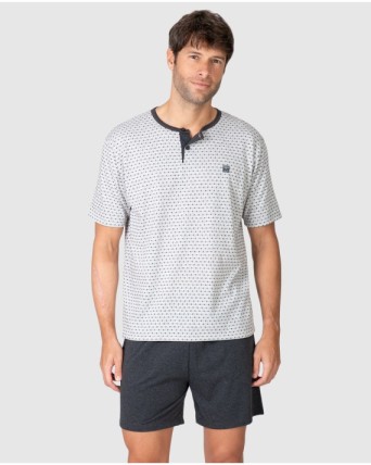 Men's short-sleeved pajama set with button placket