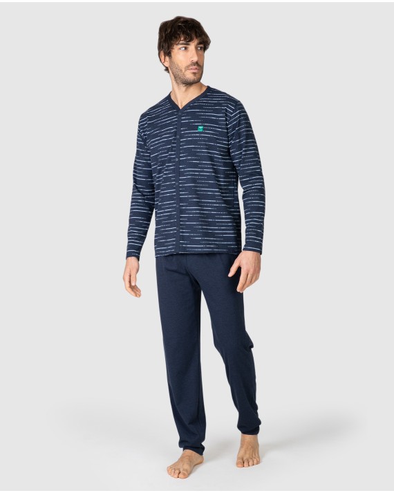 Men's long-sleeved button-front pajamas