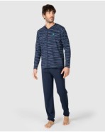 Pijama largo de hombre de manga larga con frontal abotonado