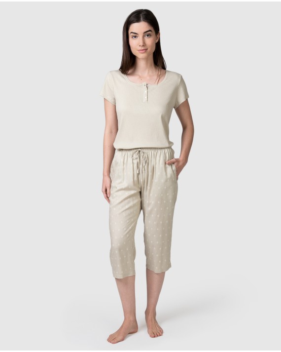 Pantalón pirata de mujer con cintura elástica y bolsillos laterales