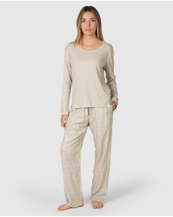 Pantalón largo de mujer con cintura elástica y bolsillos laterales