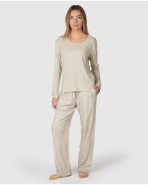 Pantalón largo de mujer con cintura elástica y bolsillos laterales