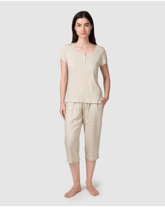 Women's short-sleeved pajama top with button placket